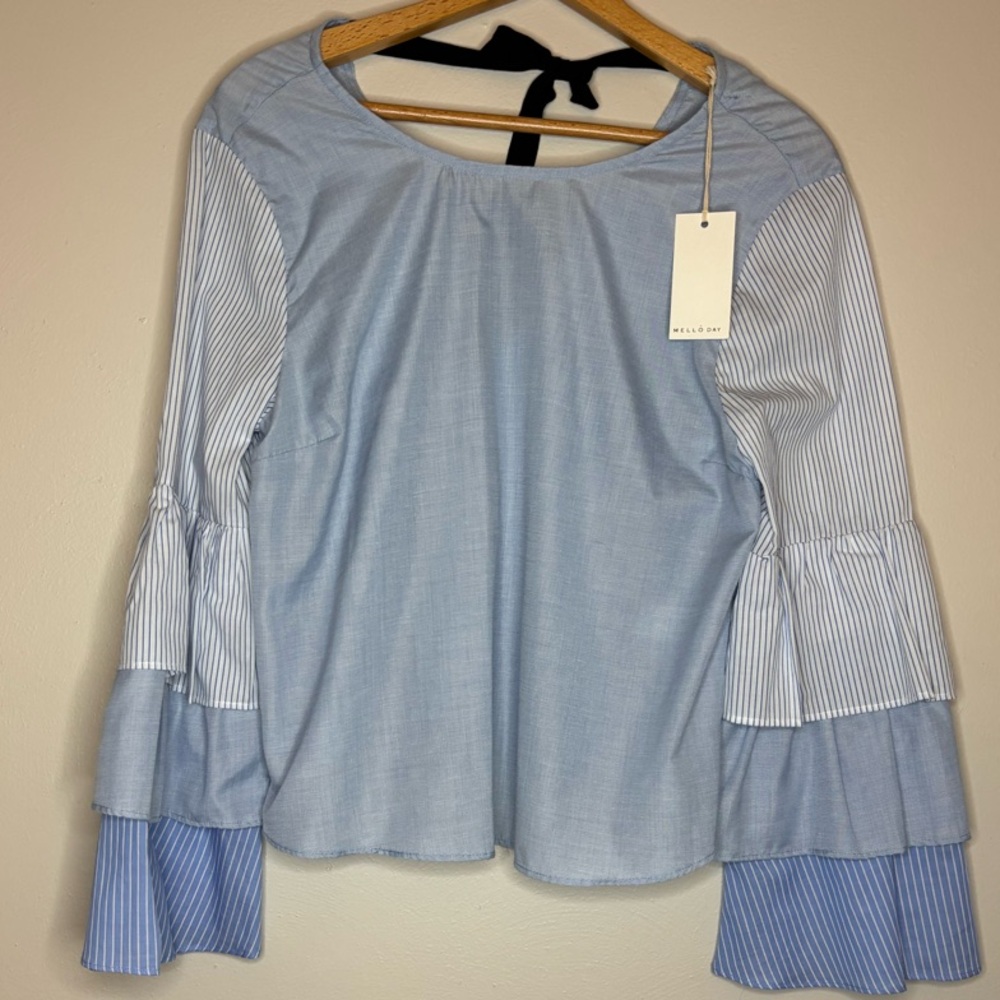 Melló Day 100% Cotton Tiered Statement Sleeves Tie Back NWT